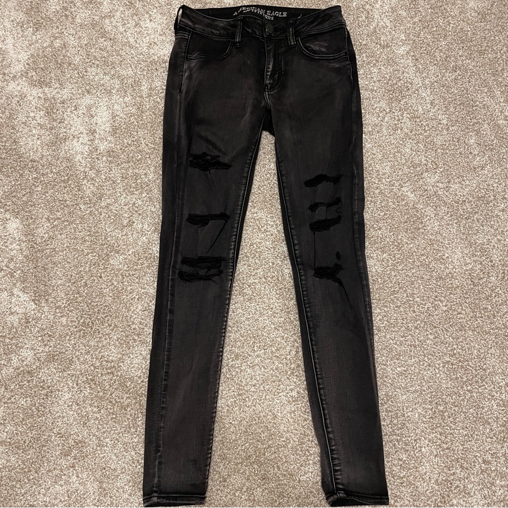 American Eagle Black Ripped Jeggings, 2